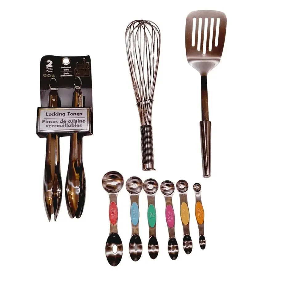 Stainless Steel Cooking Utensils Tongs Magnetic Measuring Spoons Wisk Spatula